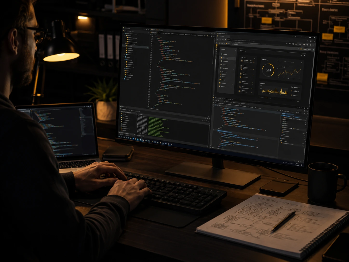 Developer working on web application code